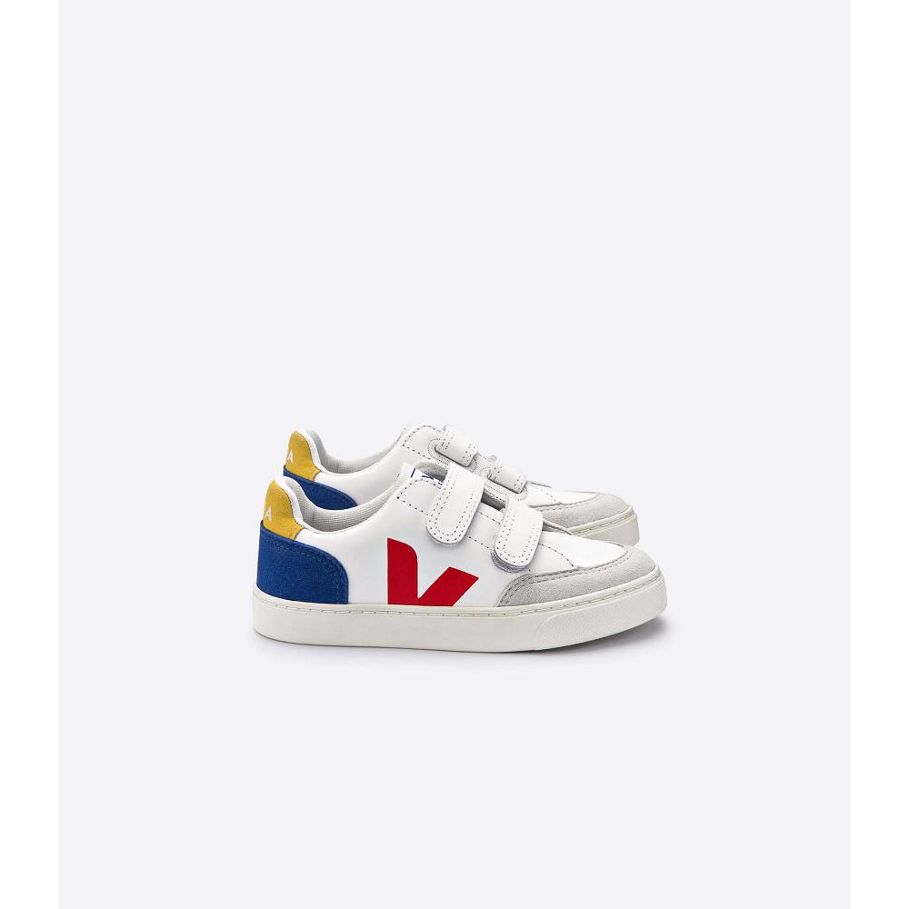 Veja V-12 LEATHER Joggesko Barn White/Red/Blue | NO 881HAP